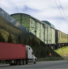 semi truck and train